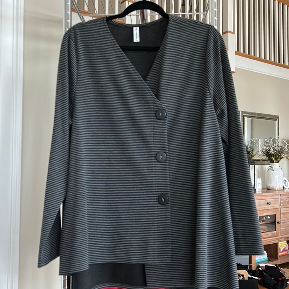 Black and Gray Striped Swing Jacket